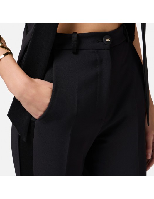 PANTALONI ELISABETTA FRANCHI, Satin Details, Tuxedo, Black - PA08651E3110 PANTALONI ELISABETTA FRANCHI, Satin Details, Tuxedo, Black - PA08651E3110