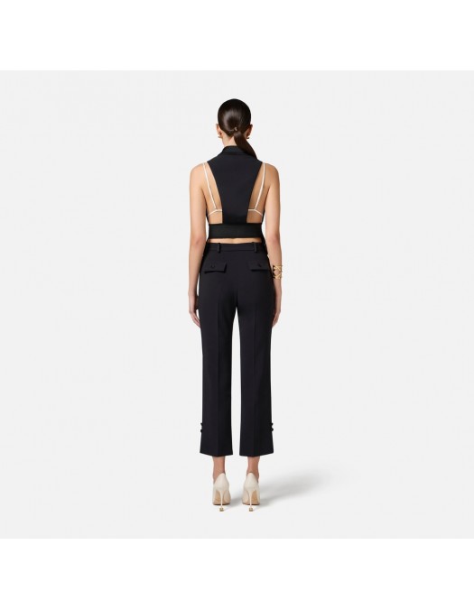 PANTALONI ELISABETTA FRANCHI, Satin Details, Tuxedo, Black - PA08651E3110 PANTALONI ELISABETTA FRANCHI, Satin Details, Tuxedo, Black - PA08651E3110