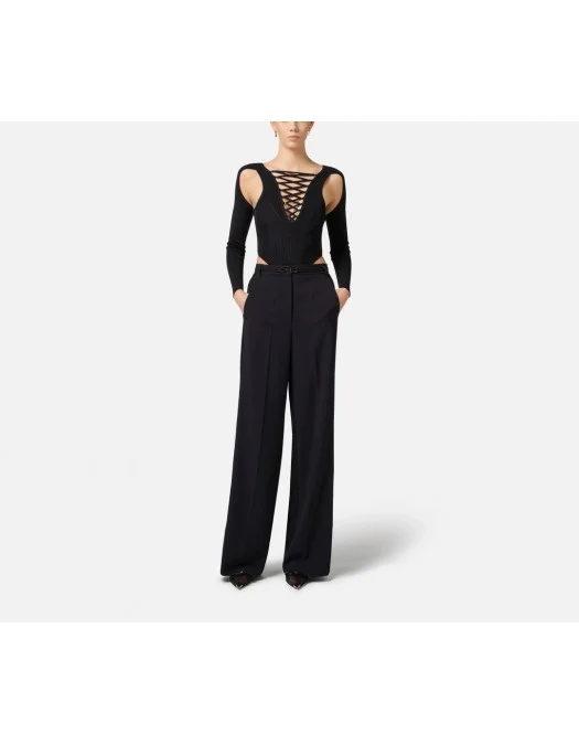 PANTALONI ELISABETTA FRANCHI, Satin Bands, Black - PA08751E2110 PANTALONI ELISABETTA FRANCHI, Satin Bands, Black - PA08751E2110