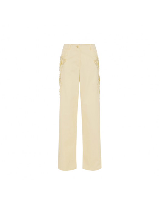PANTALONI ELISABETTA FRANCHI, Cotton Palazzo, Embroideries, Yellow - PA09252E2DC7 PANTALONI ELISABETTA FRANCHI, Cotton Palazzo, Embroideries, Yellow - PA09252E2DC7