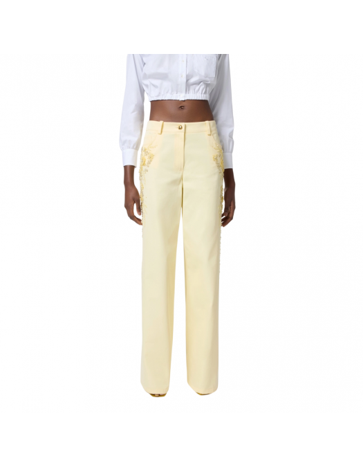 PANTALONI ELISABETTA FRANCHI, Cotton Palazzo, Embroideries, Yellow - PA09252E2DC7 PANTALONI ELISABETTA FRANCHI, Cotton Palazzo, Embroideries, Yellow - PA09252E2DC7