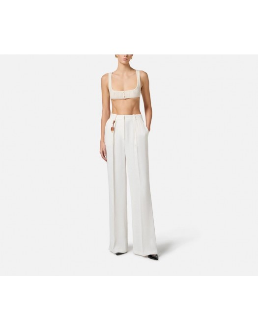 PANTALONI ELISABETTA FRANCHI, Linen Blend, Linen, White - PA09752E2360 PANTALONI ELISABETTA FRANCHI, Linen Blend, Linen, White - PA09752E2360