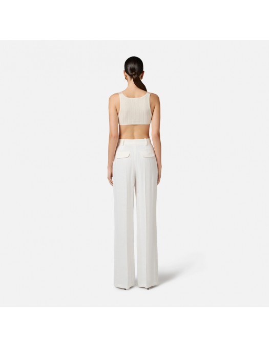 PANTALONI ELISABETTA FRANCHI, Linen Blend, Linen, White - PA09752E2360 PANTALONI ELISABETTA FRANCHI, Linen Blend, Linen, White - PA09752E2360