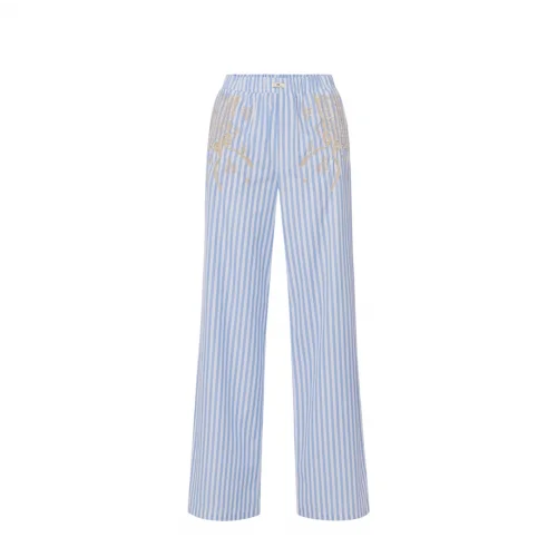 PANTALONI ELISABETTA FRANCHI, Cotton Poplin, Embroideries, Blue