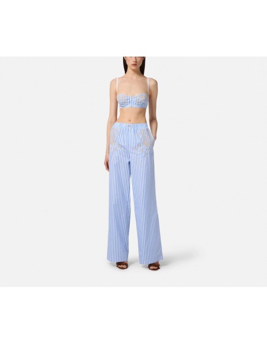 PANTALONI ELISABETTA FRANCHI, Cotton Poplin, Embroideries, Blue - PA10255E3068 PANTALONI ELISABETTA FRANCHI, Cotton Poplin, Embroideries, Blue - PA10255E3068