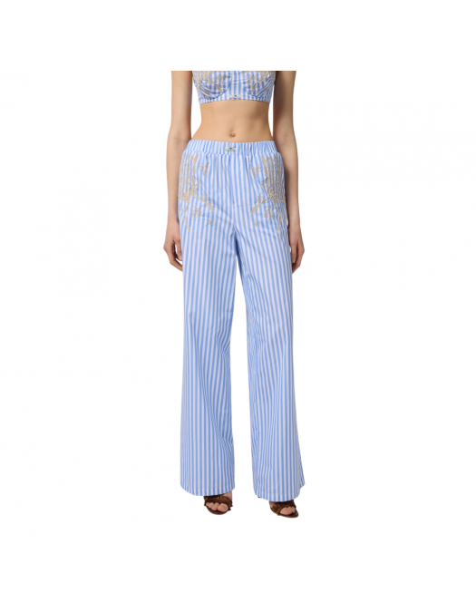 PANTALONI ELISABETTA FRANCHI, Cotton Poplin, Embroideries, Blue - PA10255E3068 PANTALONI ELISABETTA FRANCHI, Cotton Poplin, Embroideries, Blue - PA10255E3068