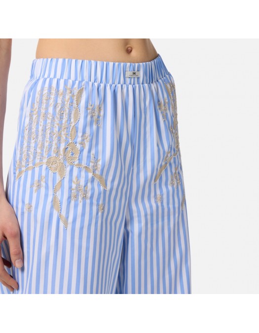 PANTALONI ELISABETTA FRANCHI, Cotton Poplin, Embroideries, Blue - PA10255E3068 PANTALONI ELISABETTA FRANCHI, Cotton Poplin, Embroideries, Blue - PA10255E3068