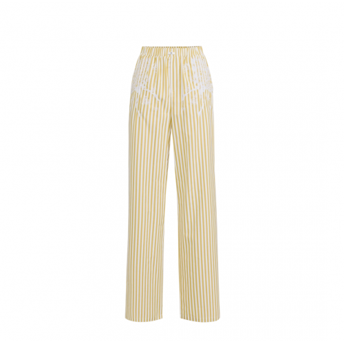 PANTALONI ELISABETTA FRANCHI, Cotton Poplin, Embroideries, Yellow