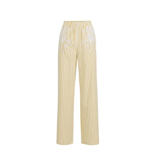 PANTALONI ELISABETTA FRANCHI, Cotton Poplin, Embroideries, Yellow