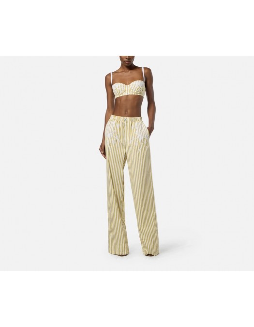 PANTALONI ELISABETTA FRANCHI, Cotton Poplin, Embroideries, Yellow - PA10255E3DZ6 PANTALONI ELISABETTA FRANCHI, Cotton Poplin, Embroideries, Yellow - PA10255E3DZ6