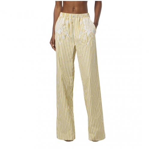 PANTALONI ELISABETTA FRANCHI, Cotton Poplin, Embroideries, Yellow