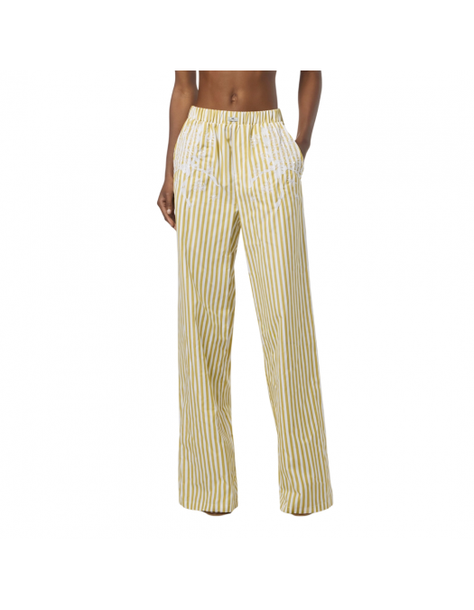 PANTALONI ELISABETTA FRANCHI, Cotton Poplin, Embroideries, Yellow - PA10255E3DZ6 PANTALONI ELISABETTA FRANCHI, Cotton Poplin, Embroideries, Yellow - PA10255E3DZ6