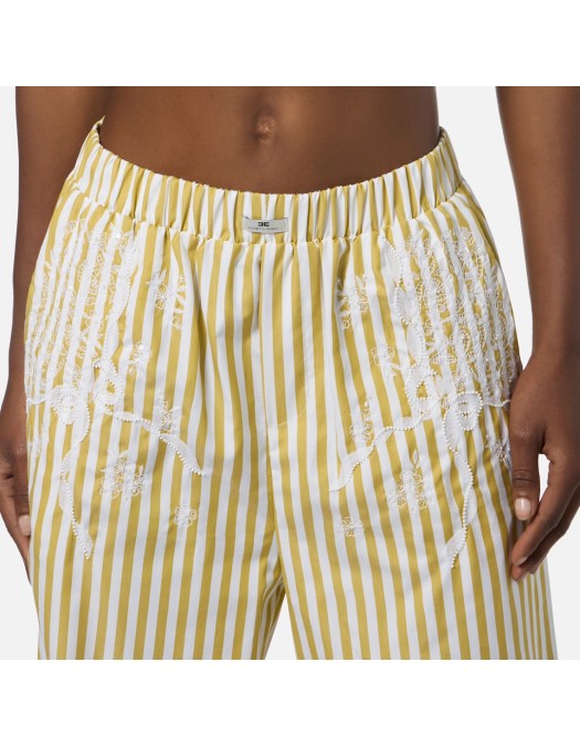 PANTALONI ELISABETTA FRANCHI, Cotton Poplin, Embroideries, Yellow - PA10255E3DZ6 PANTALONI ELISABETTA FRANCHI, Cotton Poplin, Embroideries, Yellow - PA10255E3DZ6