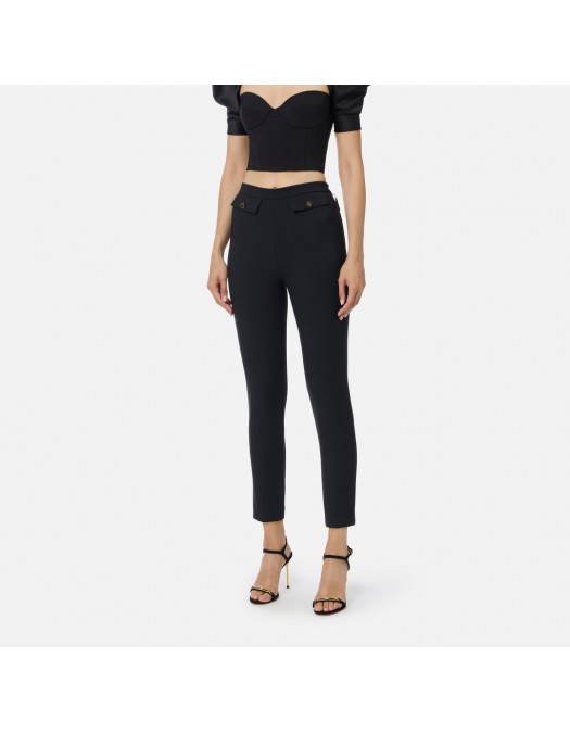 Pantaloni ELISABETTA FRANCHI, Double crêpe trousers, Negru - PA12056E2110 Pantaloni ELISABETTA FRANCHI, Double crêpe trousers, Negru - PA12056E2110