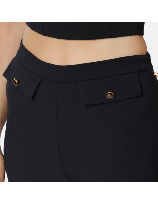 Pantaloni ELISABETTA FRANCHI, Double crêpe trousers, Negru - PA12056E2110 Pantaloni ELISABETTA FRANCHI, Double crêpe trousers, Negru - PA12056E2110