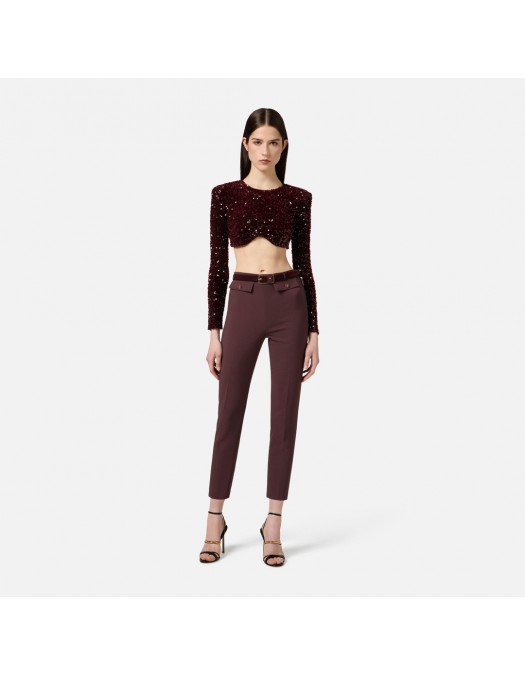 PANTALON ELISABETTA FRANCHI, Logo Print, Tailored Fit, Merlot - PA12056E2EA4 PANTALON ELISABETTA FRANCHI, Logo Print, Tailored Fit, Merlot - PA12056E2EA4