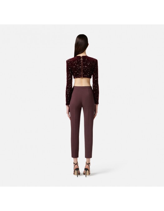 PANTALON ELISABETTA FRANCHI, Logo Print, Tailored Fit, Merlot - PA12056E2EA4 PANTALON ELISABETTA FRANCHI, Logo Print, Tailored Fit, Merlot - PA12056E2EA4