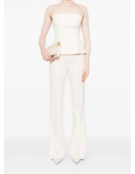 PANTALON ELISABETTA FRANCHI, Nasturi cu logo, Cream - PA12156E2DZ9