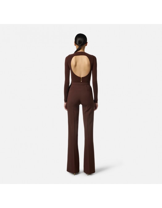 PANTALON ELISABETTA FRANCHI, Nasturi cu logo, Coffee - PA12156E2EA3 PANTALON ELISABETTA FRANCHI, Nasturi cu logo, Coffee - PA12156E2EA3