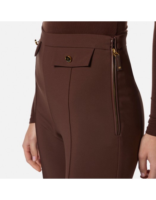 PANTALON ELISABETTA FRANCHI, Nasturi cu logo, Coffee - PA12156E2EA3 PANTALON ELISABETTA FRANCHI, Nasturi cu logo, Coffee - PA12156E2EA3