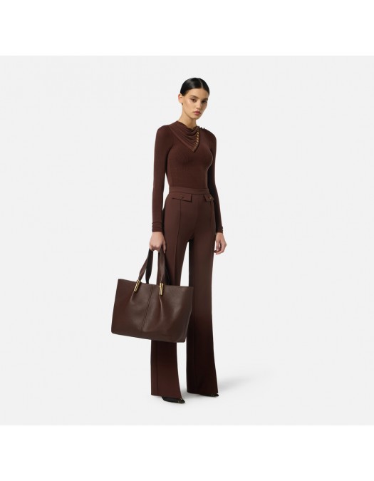 PANTALON ELISABETTA FRANCHI, Nasturi cu logo, Coffee - PA12156E2EA3 PANTALON ELISABETTA FRANCHI, Nasturi cu logo, Coffee - PA12156E2EA3