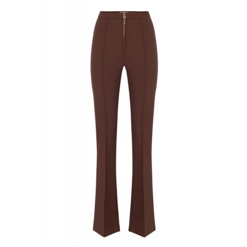 PANTALON ELISABETTA FRANCHI, Fermoar frontal cu logo, Coffee PANTALON ELISABETTA FRANCHI, Fermoar frontal cu logo, Coffee