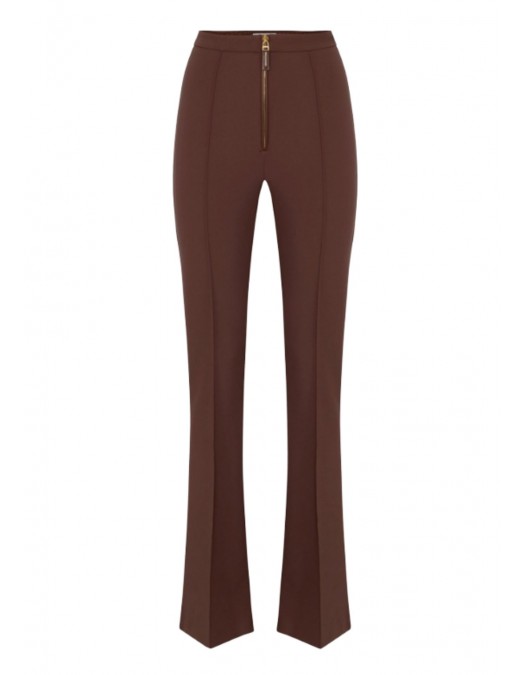 PANTALON ELISABETTA FRANCHI, Fermoar frontal cu logo, Coffee - PA12256E2EA3 PANTALON ELISABETTA FRANCHI, Fermoar frontal cu logo, Coffee - PA12256E2EA3