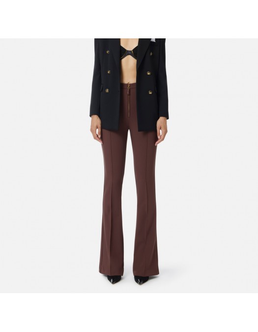 PANTALON ELISABETTA FRANCHI, Fermoar frontal cu logo, Coffee - PA12256E2EA3 PANTALON ELISABETTA FRANCHI, Fermoar frontal cu logo, Coffee - PA12256E2EA3