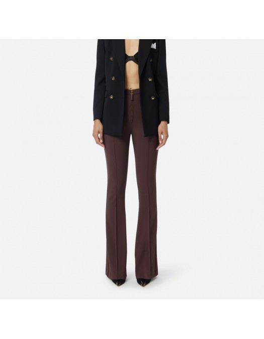 PANTALON ELISABETTA FRANCHI, Fermoar frontal cu logo, Brown - PA12256E2EA4