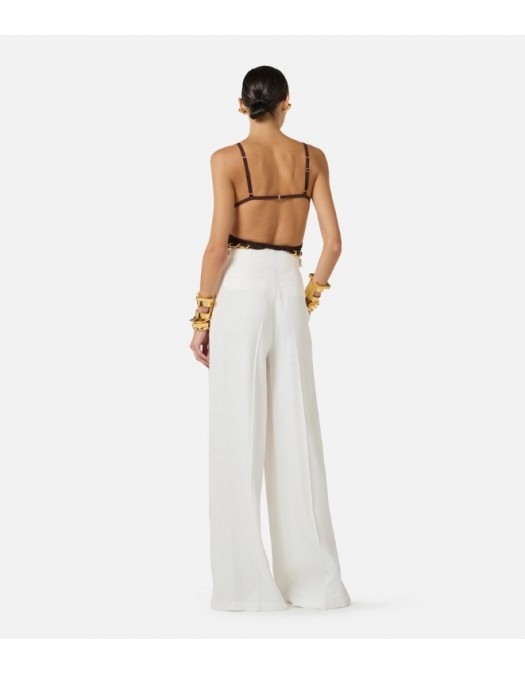 Pantaloni ELISABETTA FRANCHI, Linen-blend trousers with straps - PA12762E2360