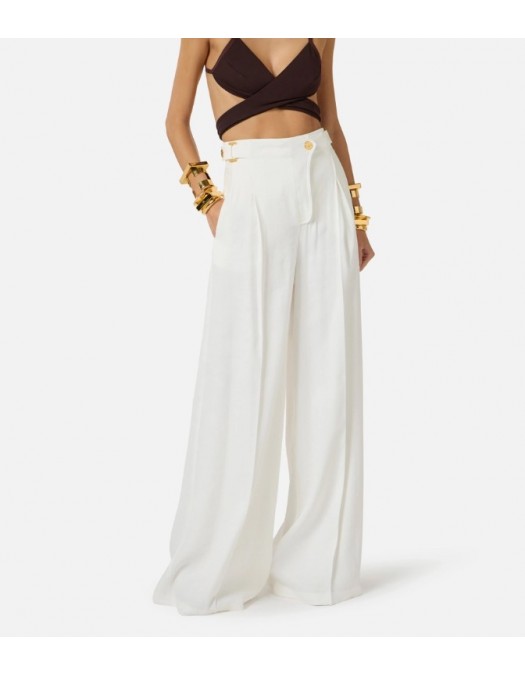 Pantaloni ELISABETTA FRANCHI, Linen-blend trousers with straps - PA12762E2360