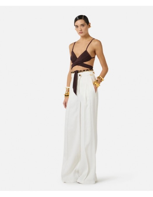 Pantaloni ELISABETTA FRANCHI, Linen-blend trousers with straps - PA12762E2360