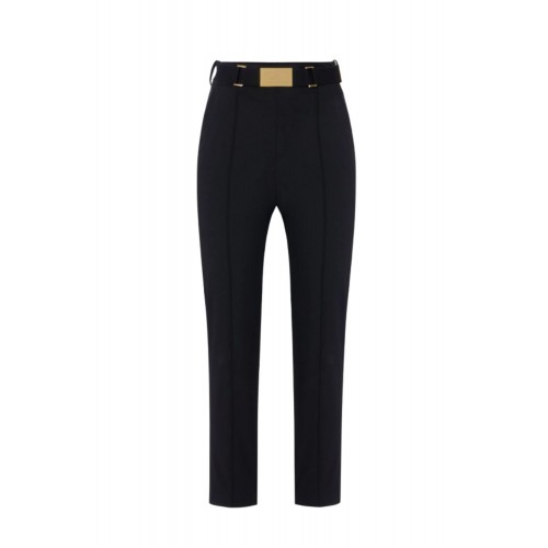 Pantaloni ELISABETTA FRANCHI, Trousers in technical bi-elastic fabric with belt, Negru