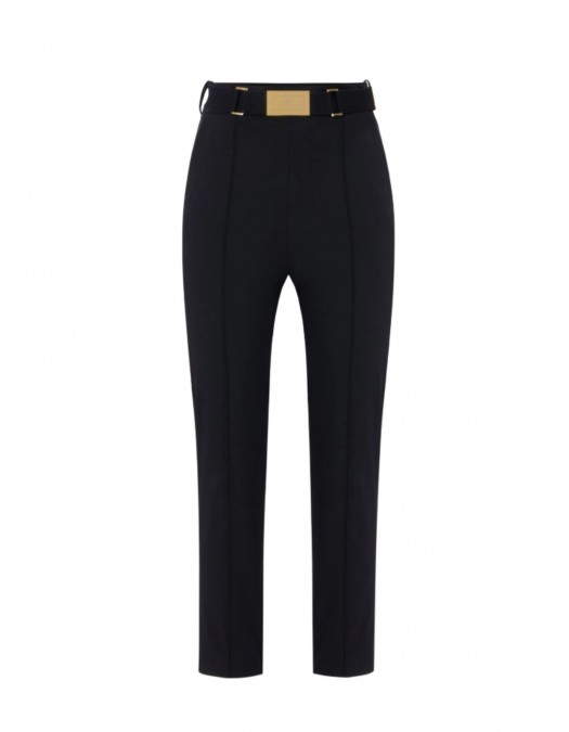 Pantaloni ELISABETTA FRANCHI, Trousers in technical bi-elastic fabric with belt, Negru - PA13261E2110