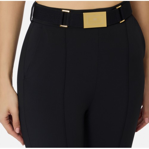 Pantaloni ELISABETTA FRANCHI, Trousers in technical bi-elastic fabric with belt, Negru