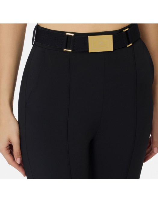 Pantaloni ELISABETTA FRANCHI, Trousers in technical bi-elastic fabric with belt, Negru - PA13261E2110