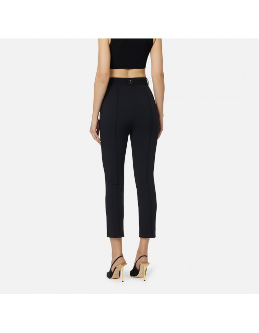 Pantaloni ELISABETTA FRANCHI, Trousers in technical bi-elastic fabric with belt, Negru - PA13261E2110