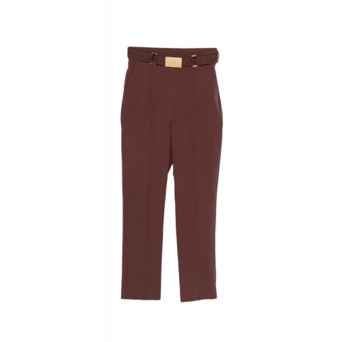 Pantaloni ELISABETTA FRANCHI, Trousers in technical bi-elastic fabric with belt, Maro