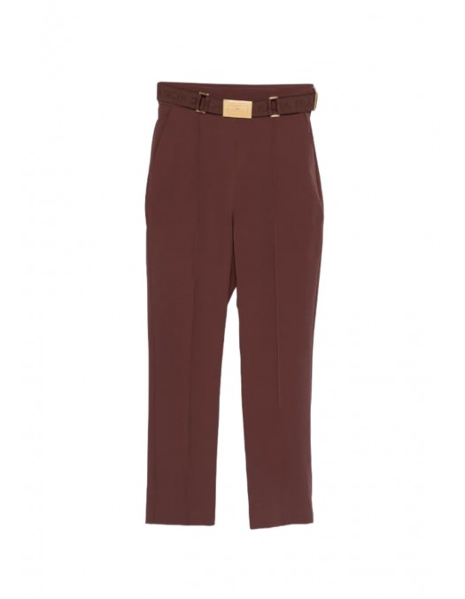 Pantaloni ELISABETTA FRANCHI, Trousers in technical bi-elastic fabric with belt, Maro - PA13261E2644