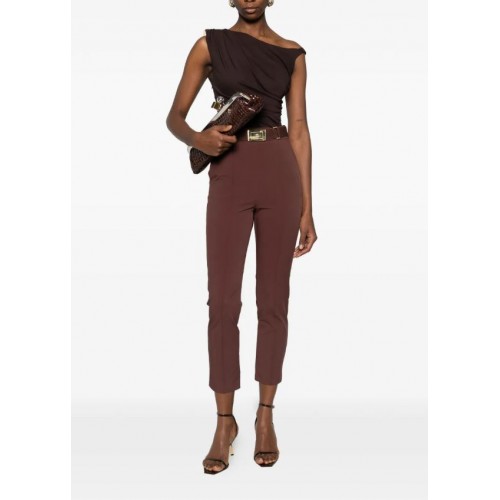 Pantaloni ELISABETTA FRANCHI, Trousers in technical bi-elastic fabric with belt, Maro