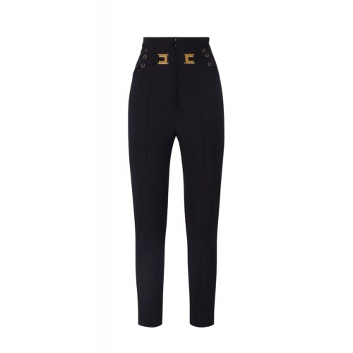 Pantaloni ELISABETTA FRANCHI, Trousers in double layer stretch crêpe fabric with elastic straps
