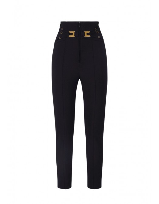Pantaloni ELISABETTA FRANCHI, Trousers in double layer stretch crêpe fabric with elastic straps - PA15861E2110