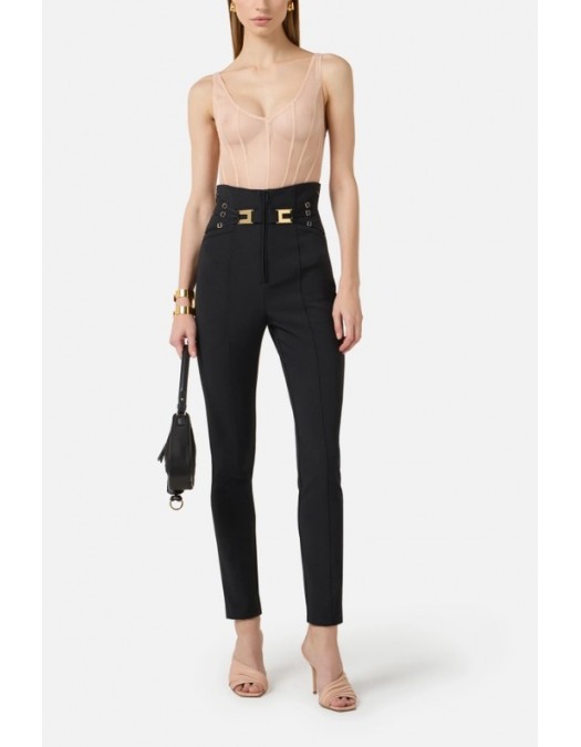 Pantaloni ELISABETTA FRANCHI, Trousers in double layer stretch crêpe fabric with elastic straps - PA15861E2110