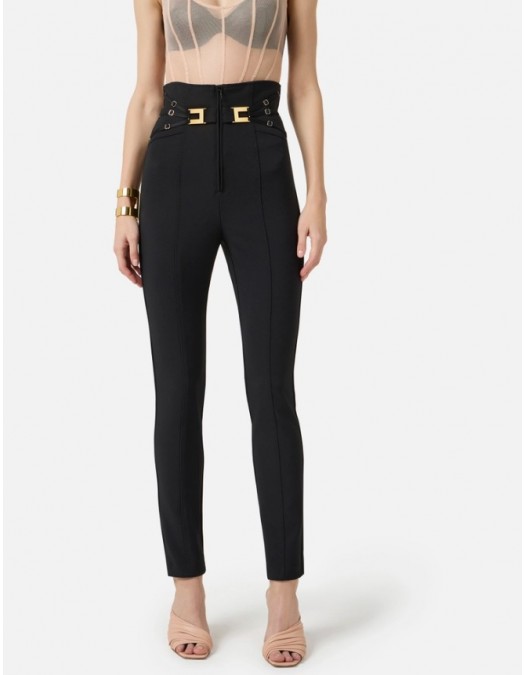 Pantaloni ELISABETTA FRANCHI, Trousers in double layer stretch crêpe fabric with elastic straps - PA15861E2110