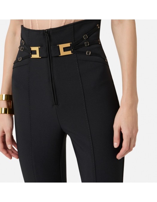 Pantaloni ELISABETTA FRANCHI, Trousers in double layer stretch crêpe fabric with elastic straps - PA15861E2110