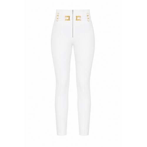 Pantaloni ELISABETTA FRANCHI, double layer stretch crêpe fabric with elastic straps, Alb