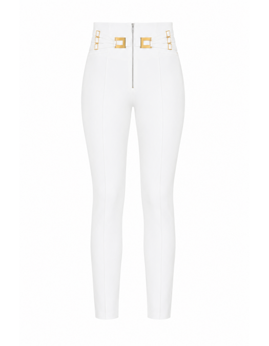 Pantaloni ELISABETTA FRANCHI, double layer stretch crêpe fabric with elastic straps, Alb - PA15861E2360