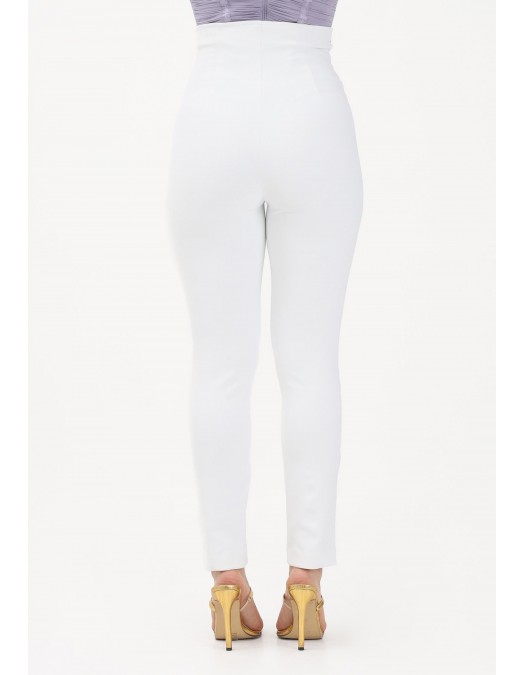 Pantaloni ELISABETTA FRANCHI, double layer stretch crêpe fabric with elastic straps, Alb - PA15861E2360