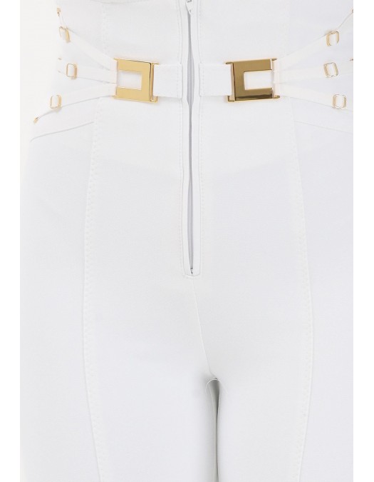 Pantaloni ELISABETTA FRANCHI, double layer stretch crêpe fabric with elastic straps, Alb - PA15861E2360