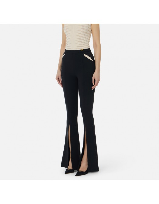 ELISABETTA FRANCHI, Trousers in lightweight crêpe fabric with cut-outs and slits, Negru - PA15961E2685